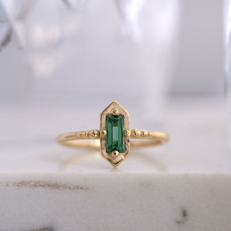 Deco Emerald temple Ring1 with sphere detailing