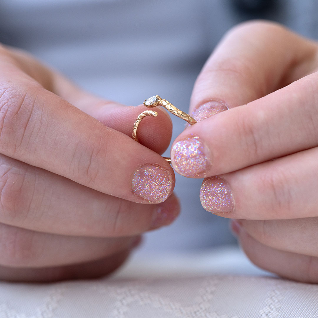 Snake Pinky Ring with Salt and Pepper Marquise Diamond – Oma Jewelry