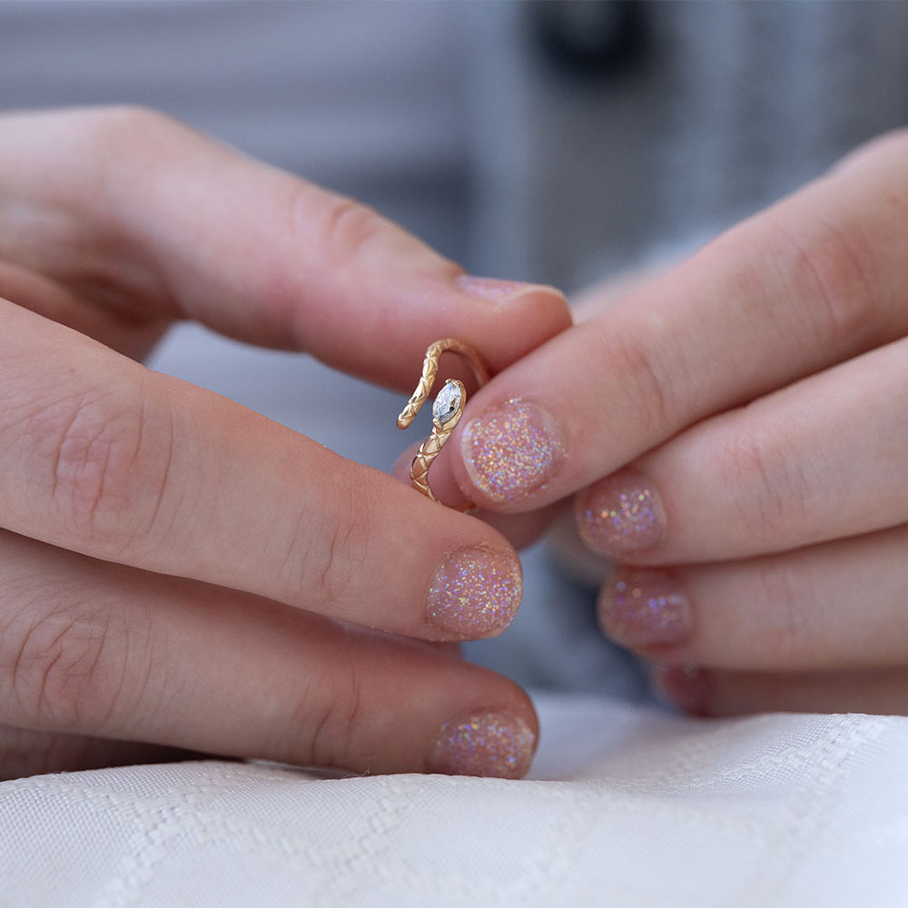 Snake Pinky Ring with Salt and Pepper Marquise Diamond – Oma