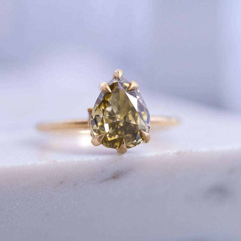 2ct pear evalina champagne diamond with claw prong