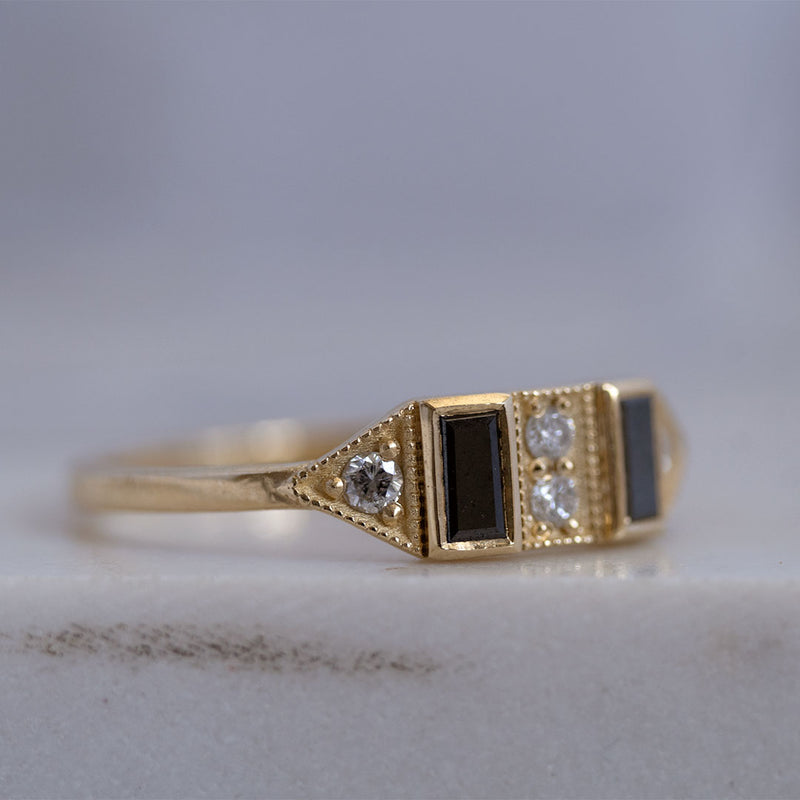 Deco Black Diamond Dahlia Ring