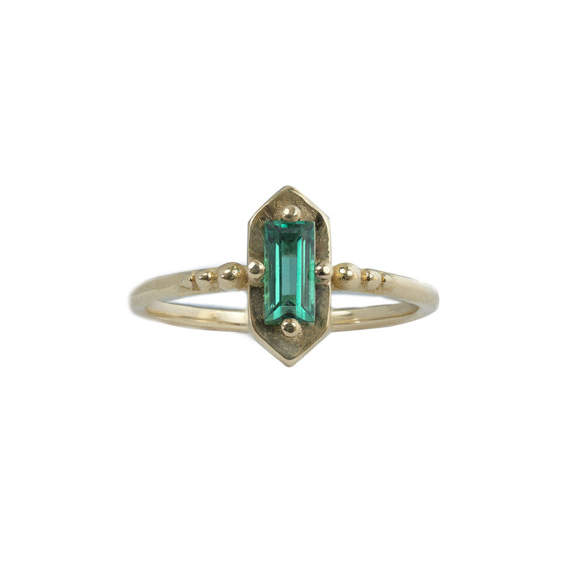 Deco Temple Ring Egyptian emerald baguette 