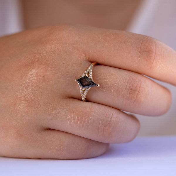 Kite Cut Galaxy Grey Engagement Ring