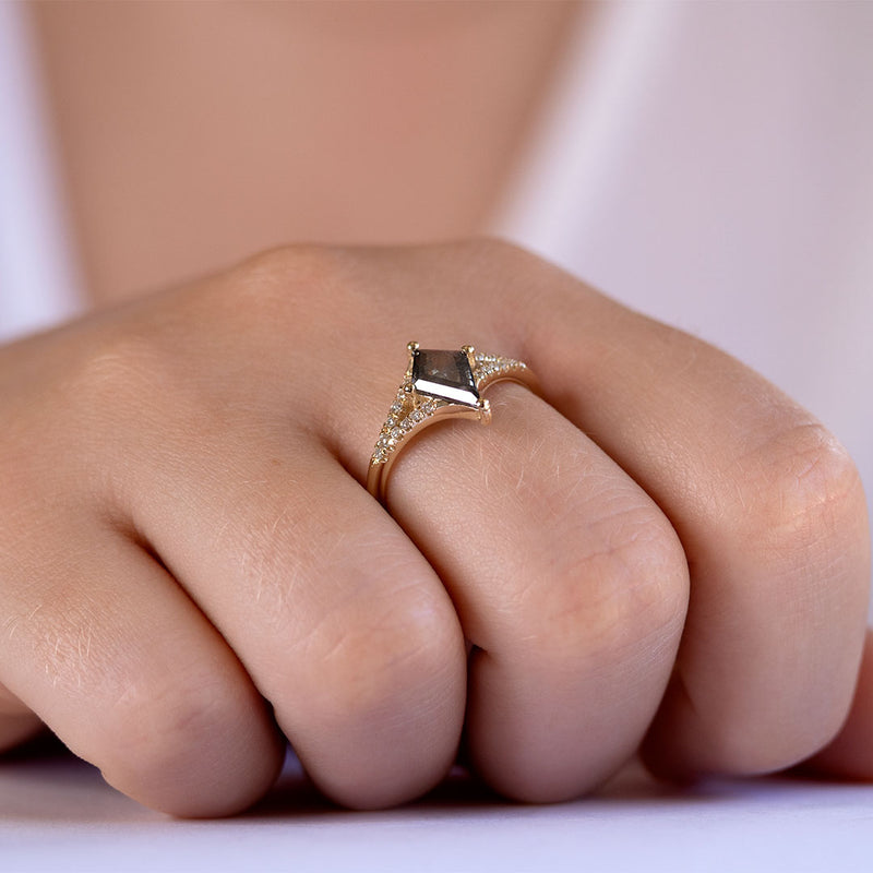 Kite Cut Galaxy Grey Engagement Ring