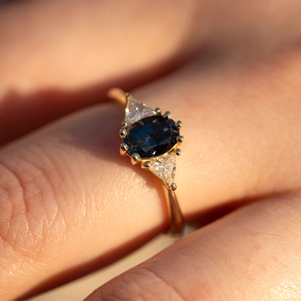 Odette diamond and sapphire three stone ring