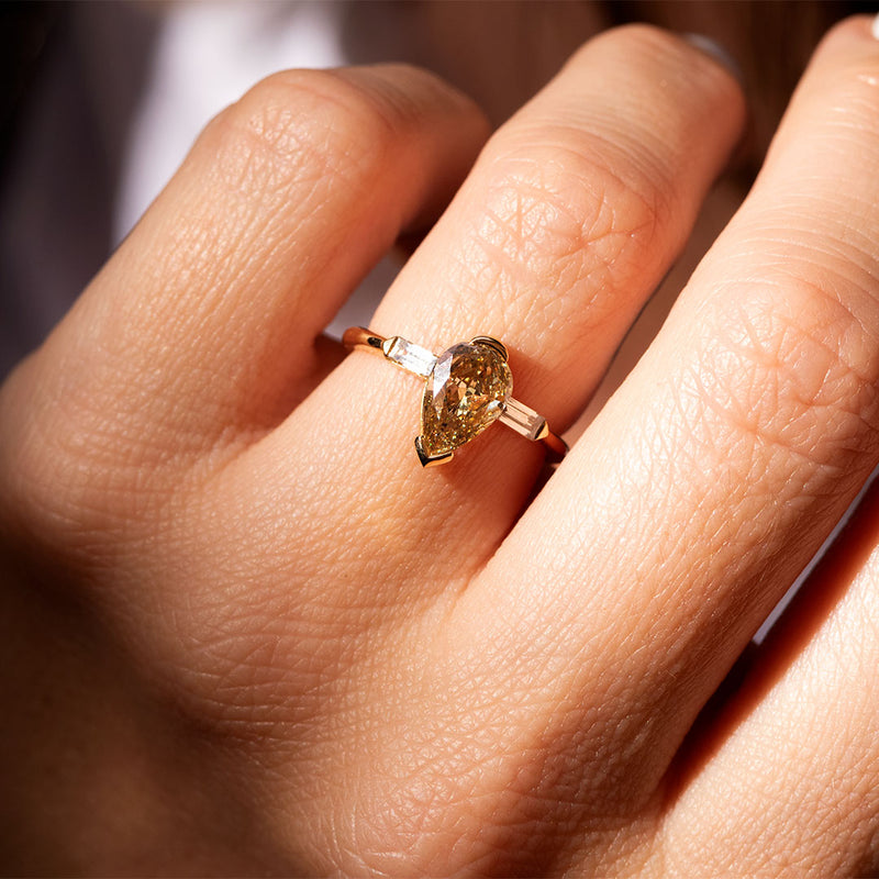 Ophelia Faint Yellow Diamond Three Stone Deco Ring