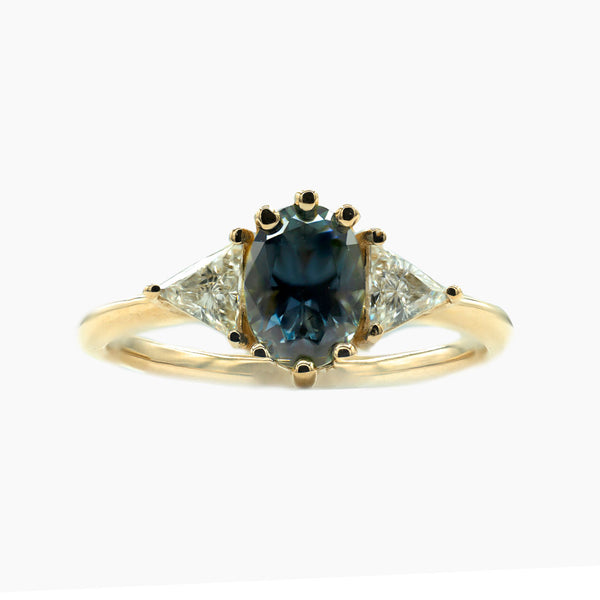 Odette diamond and sapphire three stone ring